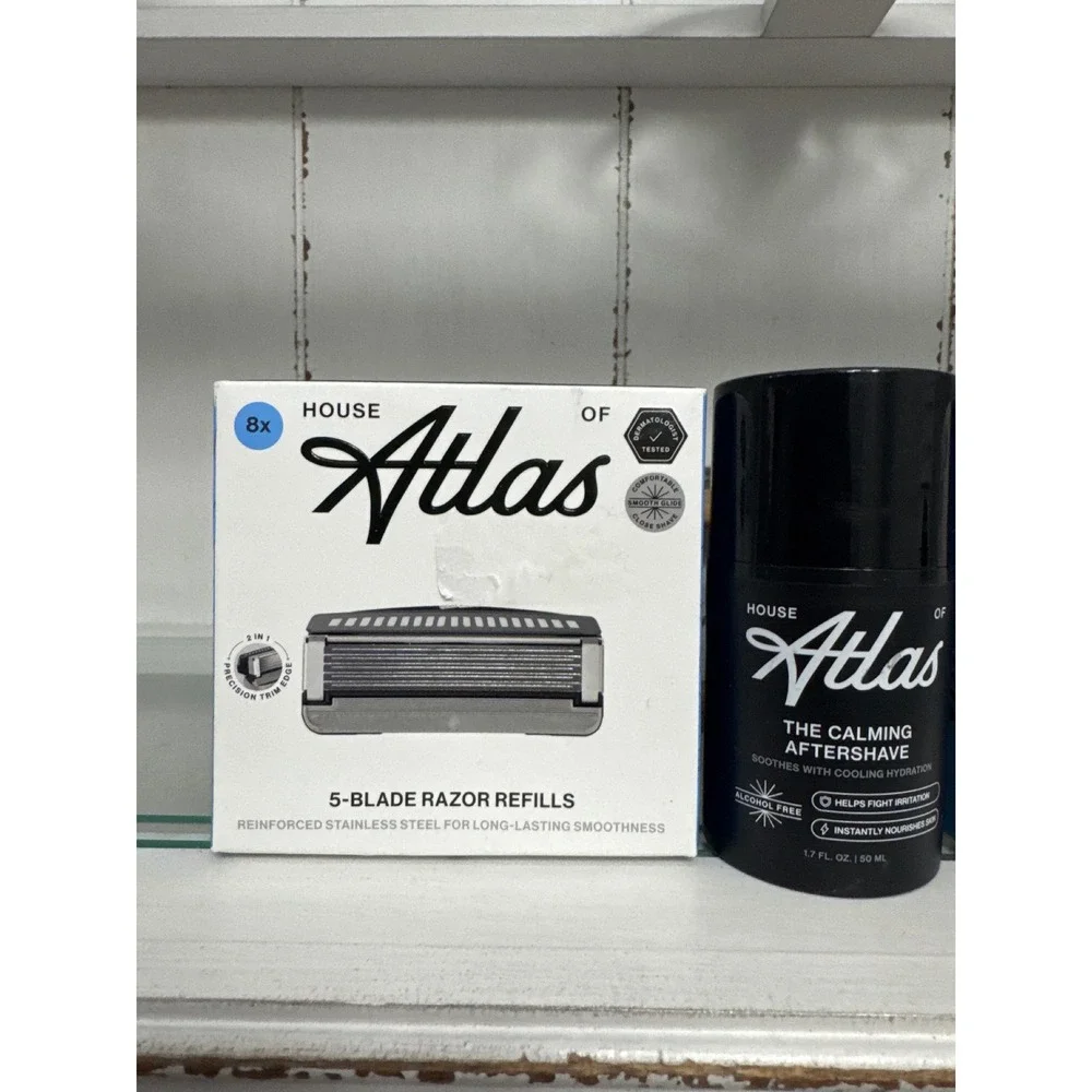 House of Atlas 16ct 5-Blade Razor Refills & Calming Aftershave Bundle Mens Shave